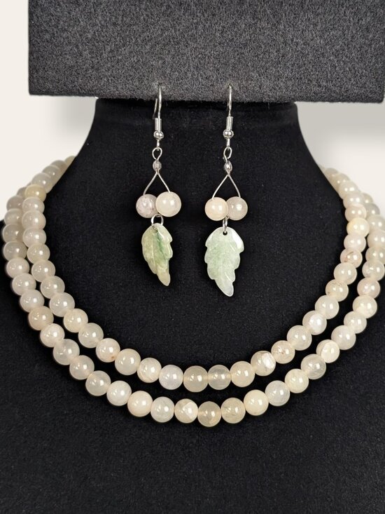 Jewelry - Natural White Nephrite Jade & Green Jadeite Demi Parure